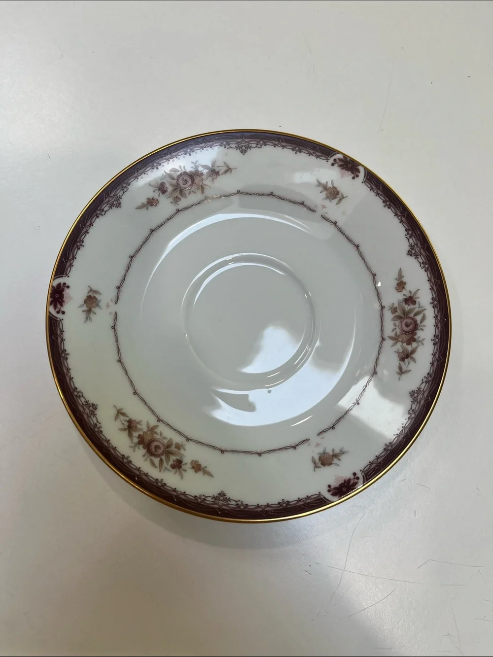 12 Noritake Bordeaux floral design saucers. Vintage, retired pattern.